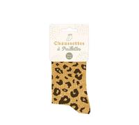 STC Calcetines cortos de lentejuelas Leopardo, amarillo, Talla única (36-42)