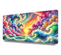 Stceaol Alfombrilla de ratón XXL 600x300x3mm-Mouse Pad Gaming-para Precisión y Velocidad en Juegos-Accesorios de Oficina-Antideslizante-con Bordes cosidos-Olas Coloridas bajo un Cielo Nublado