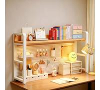 STCERY Organizador De Escritorio, Estantería Tipo Alacena con Panel Perforado, Estante Expositor De Sobremesa, Estructura Metálica Y Tablero Ecológico, De Uso Versátil(White,135 * 69cm/53.1 * 27.2in)