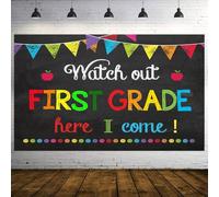 STCREE BJOKEE31 - Telón de fondo de pizarra con texto en inglés "Welcome Back to School" de 7 x 5 pies, con texto en inglés "Watch out First Grade Here I Come", decoración de aula para fiesta escolar
