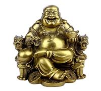 STCREE Estatua de Buda de latón chino Feng Shui sentado en la silla del dragón del emperador con ingote, figura de la suerte para decoración del hogar, 11 cm de alto, TQGJST24