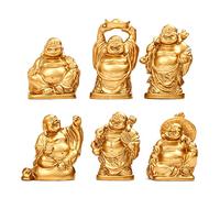 STCREE Estatuas de resina Fesng Shui de Buda riendo de oro de la suerte feliz Maitreya estatua de 5,5 cm de alto, decoración de maceta de escritorio, regalo coleccionable, 6 piezas TQGJST3