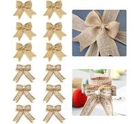 STCRERAG 12 PCS Lazos de Arpillera Arcos de Navidad Arpillera Naturales Adornos de Lazo Arpillera Arco de Encaje Bowknot de Arpillera para Decoración de Navidad Boda Fiestas (2 Estilos)