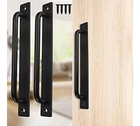 STCRERAG 2 PCS Tirador de Puerta de Granero Corredera Manija Puerta de Hierro Fundido Manija de Puerta de Granero Resistente con 4 Tornillos para Puerta, Cajones, Aparador (Negro)