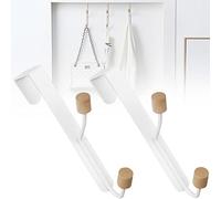 STCRERAG 2PCS Percheros para Puerta Vertical, Perchas para Puertas de Acero al Carbono, Colgador de Ropa para Puerta con 2 Ganchos de Madera, Gancho para Puerta Colgador para Dormitorio Baño y Cocina