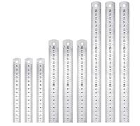 STCRERAG 9 PCS Reglas de Acero Inoxidable Regla de Borde Recto Regla Metálica con Tabla de Conversión Doble Regla Lateral para Medir Estudio de la Oficina (15/20/30cm)