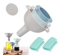 STCRERAG Juego de embudos de plástico con colador, apilables, 4 en 1, multifunción, embudo de cocina, juego de 3 unidades, embudo de plástico seguro para cocina con mango para embotellado y colador