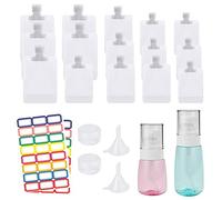 STCRERAG Kit Viaje Avion, Incluye 15 Bolsas de Fluidos de Viaje(30/50/100 ml), 2 Botes Rellenables Viaje, 2 Embudos, 2 Hojas Etiquetas y 2 Botellas de Viaje (30/60 ml) para Champú, Líquidos y Crema