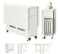 STDZQCWY Juego De Mesa De Comedor Plegable Extensible De 1,3 M, con Cajón De Almacenamiento Y Ruedas Giratorias con Bloqueo, Y 4 Sillas Plegables De Madera De Caucho, Escritorio Multifuncional White