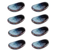 STE-CER Soporte de cerámica para palillos, soporte japonés para palillos, cuchara, cuchillo y tenedor, juego de 8 (azul estrellado)