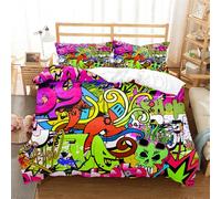 Ste-X Funda Nórdica con Estampado De Grafiti Estilo Hip Hop para Niños Y Niñas Suave De Microfibra con Cremallera Oculta Incluye 2 Fundas De Almohada Medidas (Graffiti 02,220x 240cm-Cama 150/160)