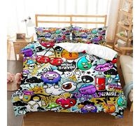 Ste-X Funda Nórdica con Estampado De Grafiti Estilo Hip Hop para Niños Y Niñas Suave De Microfibra con Cremallera Oculta Incluye 2 Fundas De Almohada Medidas (Graffiti 01,220x 240cm-Cama 150/160)
