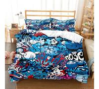 Ste-X Funda Nórdica con Estampado De Grafiti Estilo Hip Hop para Niños Y Niñas Suave De Microfibra con Cremallera Oculta Incluye 2 Fundas De Almohada Medidas (Graffiti 04,150x200cm-Cama 90)