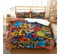 Ste-X Funda Nórdica con Estampado De Grafiti Estilo Hip Hop para Niños Y Niñas Suave De Microfibra con Cremallera Oculta Incluye 2 Fundas De Almohada Medidas (150x200cm-Cama 90,Graffiti 06)