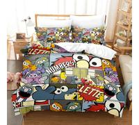 Ste-X Funda Nórdica De Algodón Egipcio De 120 Hilos, Juego De Cama De Barrio Sésamo con Fundas De Almohada, Cremallera Metálica Lavable A Máquina ((180x220 cm)-Cama de 105/135,SS 03)