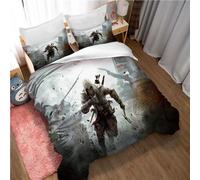 Ste-X Juego De Funda Nórdica Assassin'S Creed Rojo Azul Incluye 2 Fundas De Almohada ((150x200cm)-Cama de 90,Credo del Asesino 02)