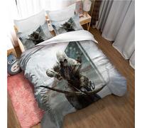 Ste-X Juego De Funda Nórdica Assassin'S Creed Rojo Azul Incluye 2 Fundas De Almohada ((220x 240cm)-Cama de 150/160,Credo del Asesino 04)