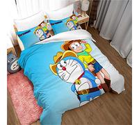 Ste-X Juego De Funda Nórdica Doraemon Dreamland, 100% Algodón De Fibra Larga, Juego De Cama Transpirable, Peso Ligero con Cierre De Botón Oculto ((150x200cm)-Cama de 90,Doraemon 05)