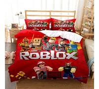 Ste-X Juego De Funda Nórdica Roblox con Fundas De Almohada A Juego 120 Hilos Funda Protectora De Edredón Garantizada Colección De Ropa De Cama Premium ((150x200cm)-Cama de 90,Roblox 01)
