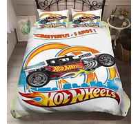 Ste-X Juego De Sábanas 100% Suave Microfibra Cómoda Hot Wheels Sports Car- 1 Funda Nórdica + 2 Fundas De Almohada 80 X 80 Cremallera Rosa Gris ((150x200cm)-Cama de 90,Carreras 01)