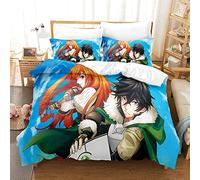 Ste-X Juego Funda Nórdica The Rising of The Shield Hero 100% Algodón De Fibras Largas, Juego Cama Transpirable, Funda De Edredón Liviana con Cierre De Botón Oculto (Héroe 02,(150x200cm)-Cama de 90)