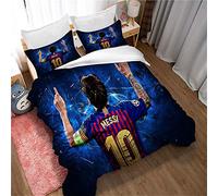 Ste-X Ropa De Cama Funda Nórdica Lionel Messi Estampado Chicas Jóvenes Niños 2 Fundas De Almohada Cremallera Oculta ((180x220 cm)-Cama de 105/135,Estilo 02)