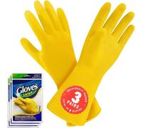 SteadMax Guantes de látex amarillo, guantes de goma reutilizables profesionales para limpieza general del hogar, lavaplatos, guantes desechables, grandes (3 pares)