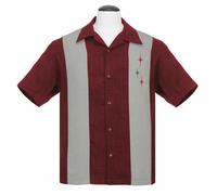 Steady Clothing 3 Estrella Panel Burdeos Rockabilly Bolos Camisa ST35319
