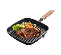Steak Skillet - 9.45x1.18 Inches, Cast Iron Griddle, Pancake Frying Pan With Ergonomic Wood Handle | Multifunctional Cookware For Sandwiches, Burgers, Bacon, Pancakes, Home Cooking, Outdoor Grilling