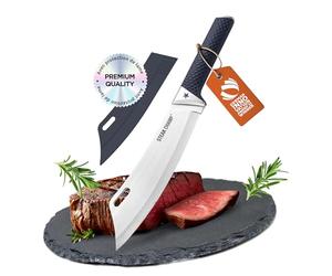 Steakchamp Cuchillo de Chef BBQ Pro 22 cm: Cuchillo de Cocinero Profesional para Carnes y Barbacoas, Acero Inoxidable, Mango Antideslizante y Sostenible, Incluye Protector de Hoja
