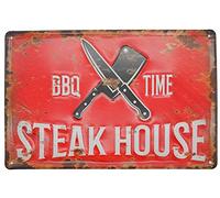 Steakhouse BBQ - Cartel de chapa retro con relieve para cocina o puerta, 30 x 20 cm