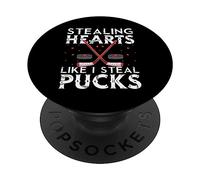 Stealing Hearts Like I Steal Pucks Valentines Hockey PopSockets PopGrip Adhesivo