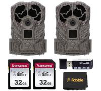 Stealth Cam Browtine - Cámara de rastreo de 16 MP (modelo STC-BT16), paquete de 2 con tarjetas de memoria SDHC de 32 GB, correas de montaje, lector de tarjetas SD de alta velocidad y paño de limpieza