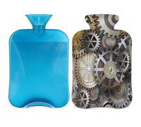 Steam Punk Machine Gear - Botella de agua caliente con funda, bolsa de agua caliente de 2 litros para aliviar el dolor, cuello suave y hombros, calentador de pies y manos, compresa caliente y fría
