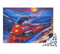Steam Train 1000 Piece for Women & Men Red Train in Mountains Fun and Challenging Family Game Gift Idea 70x50cm/1000pcs