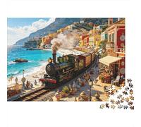 Steam Train 1000 Piece Puzzles Recycled Mediterranean Vibes Puzzle for Personas Mayores Puzzle Accesorios de Juego for Family and Friends Birthdays Great Regalo 70x50cm/1000pcs