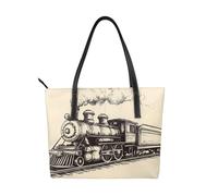 Steam Train - Bolso de mano de cuero vegano para mujer, estilo vintage, con asa superior, bolso grande para el trabajo diario, viajes