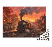 Steam Train Jigsaw Puzzles 1000 Pieces Recycled Material Sunset Railway Station Adult Jigsaws Desarrolla la Inteligencia de niños y niñas Parent Child Actividad de Juego 38x26cm/1000pcs