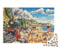 Steam Train Jigsaw Puzzles 1000 Pieza Recycled Happy Beach Puzzle para Adultos Puzzle Accesorios de Juego Impossible Hard Difficult Challenging Fun Game 38x26cm/1000pcs