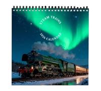 Steam Train Planificador mensual para colgar, calendario de trenes 2026, calendario de 12 meses, pantalla de ferrocarril vintage, bloc de fechas fácil de leer | Herramienta de planificación y