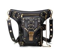 Steampunk - Bolso de mano de cuero vintage estilo punk con pierna gótica, color negro, bolsa de cintura de cuero, (8)