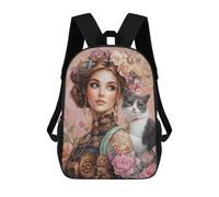 Steampunk Cat And Floral Artwork Mochila Escolar Infantil De 17 Pulgadas Con Estampado 3D De Películas De Anime Para Niños, Mochila De Viaje, Mochila Escolar Infantil
