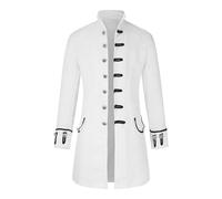 Steampunk - Chaqueta medieval vintage para hombre, gabardina gótica de un solo botonadura larga, disfraz de Halloween, uniforme medieval victoriano para fiesta temática steampunk y Halloween, blanco,
