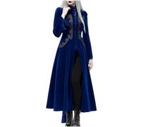 Steampunk - Chaqueta para mujer, línea A, vintage, vestido de ocio, Halloween, carnaval, fiesta, cosplay, ropa divertida, vestido de fiesta, vestido gótico, Azul oscuro., S