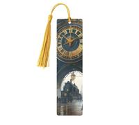 Steampunk City Streets con reloj grande, arquitectura retro, marcapáginas de madera impresos de doble cara, 5 piezas, regalos para mujeres para amantes de los libros, accesorios geniales para