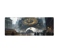 Steampunk City Streets With Big Clock - Alfombrilla de mouse con diseño retro de arquitectura retro en base de goma antideslizante con bordes cosidos, alfombrilla de mouse grande para computadora de