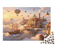 Steampunk Ciudad en el Cielo Puzzle de 1000 Piezas Papel para Adultos Nubes Fantásticas Dirigible Juego de Puzzle 1000 Piezas Relajación Decoración Regalo 38x26cm/1000pcs