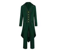 Steampunk - Conjunto de abrigo para hombre, color verde, gótico, chaqueta larga para hombre, incluye sombrero, pantalones de pajarita de cetro, abrigo medieval, disfraz de noble Tuxedo, ropa
