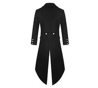 Steampunk - Disfraz de hombre gótico largo clásico negro medieval abrigo con botones retro victoriano para patio, elegante Tuxedo, chaleco de traje de teatro, vampiro, disfraz de Halloween, Negro