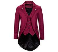 Steampunk - Disfraz para hombre, chaqueta gótica para hombre, color negro medieval, estilo retro victoriano, falda de teatro, elegante, tuxedo, ropa de teatro, pirata, vampiro, disfraz de Halloween